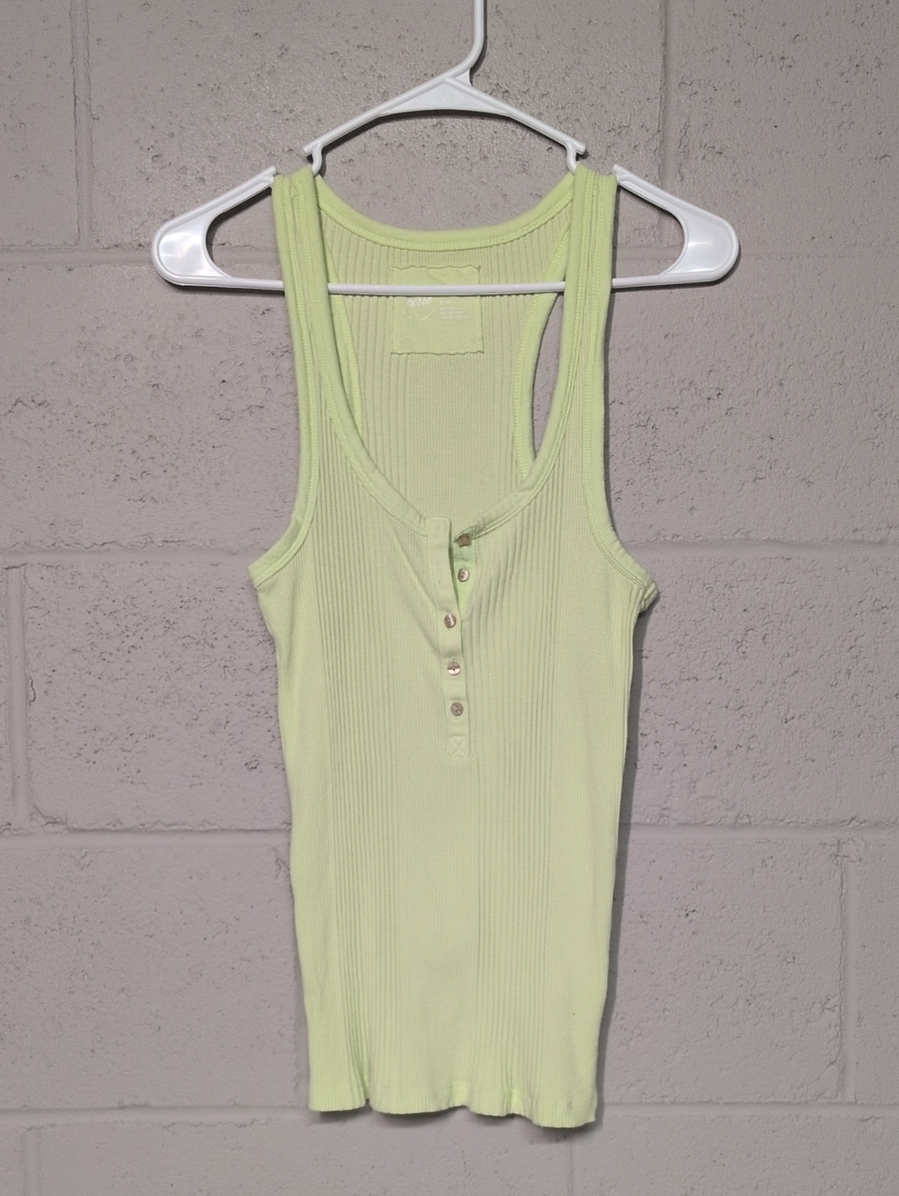 Aerie Ribbed Henley Tank Top - Light Lime Size Medium